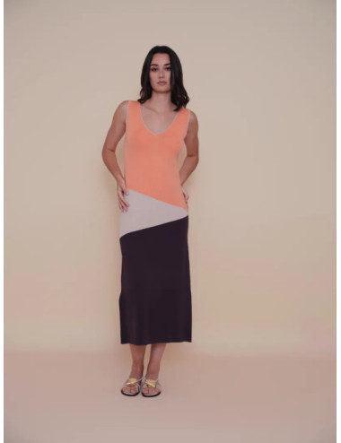 VESTIDO INTARSIA DESAGUJADO