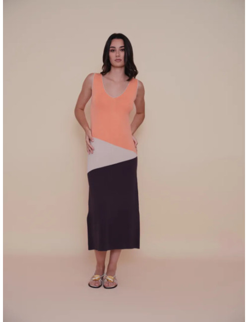 VESTIDO INTARSIA DESAGUJADO