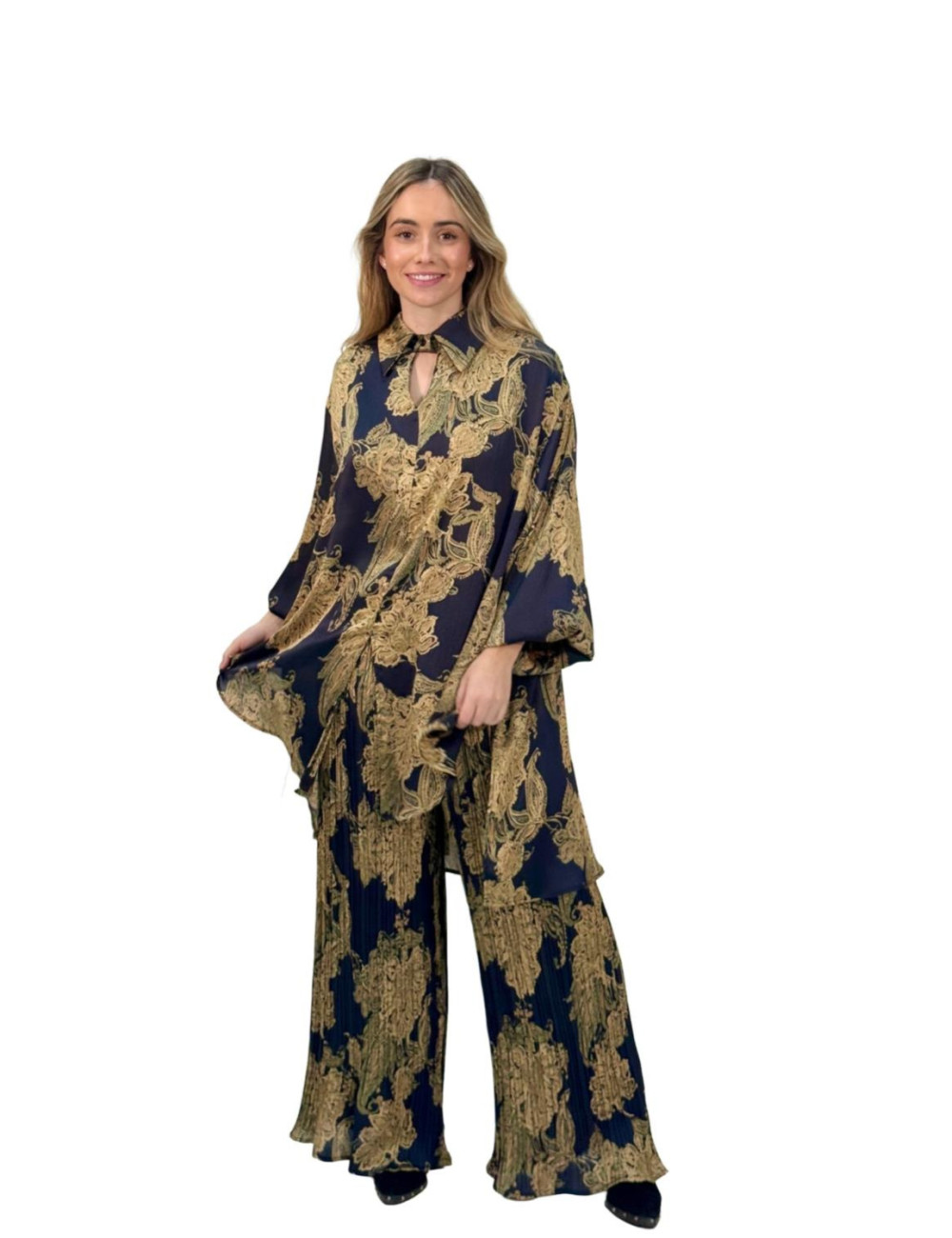 Conjunto Kahyra pantalón plisado azul NEGRO