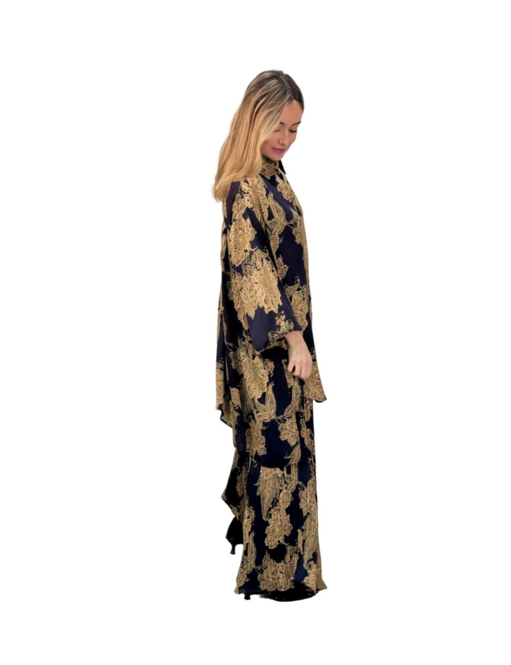 Conjunto Kahyra pantalón plisado azul NEGRO