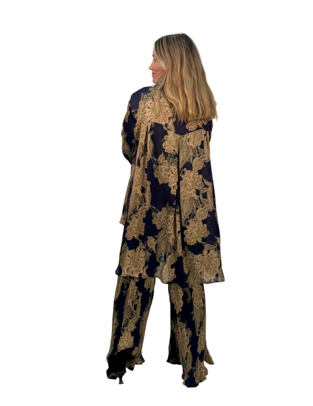 Conjunto Kahyra pantalón plisado azul NEGRO