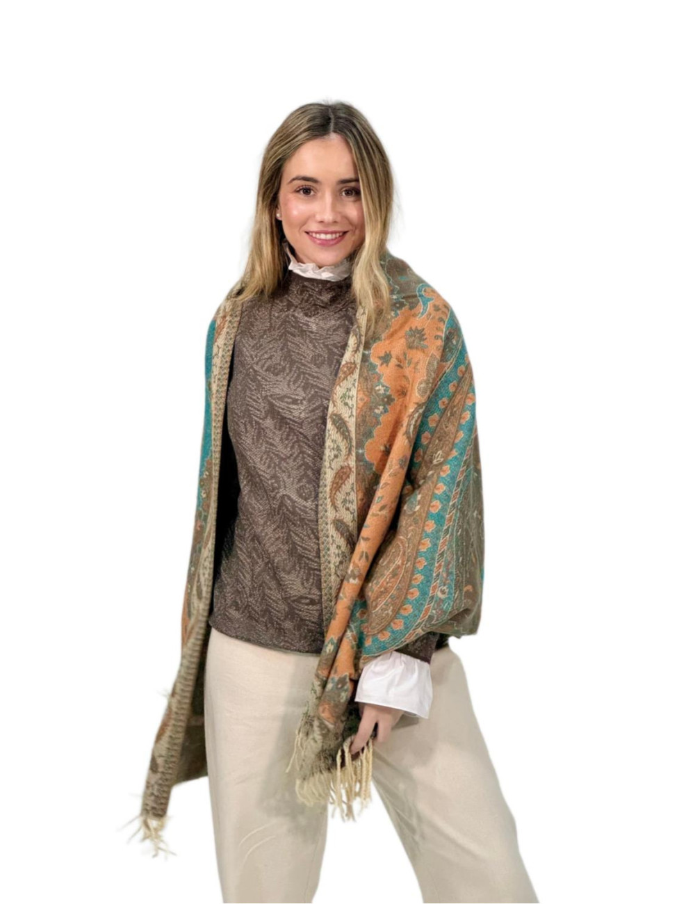 Pasmina Kahyra multicolor verde agua