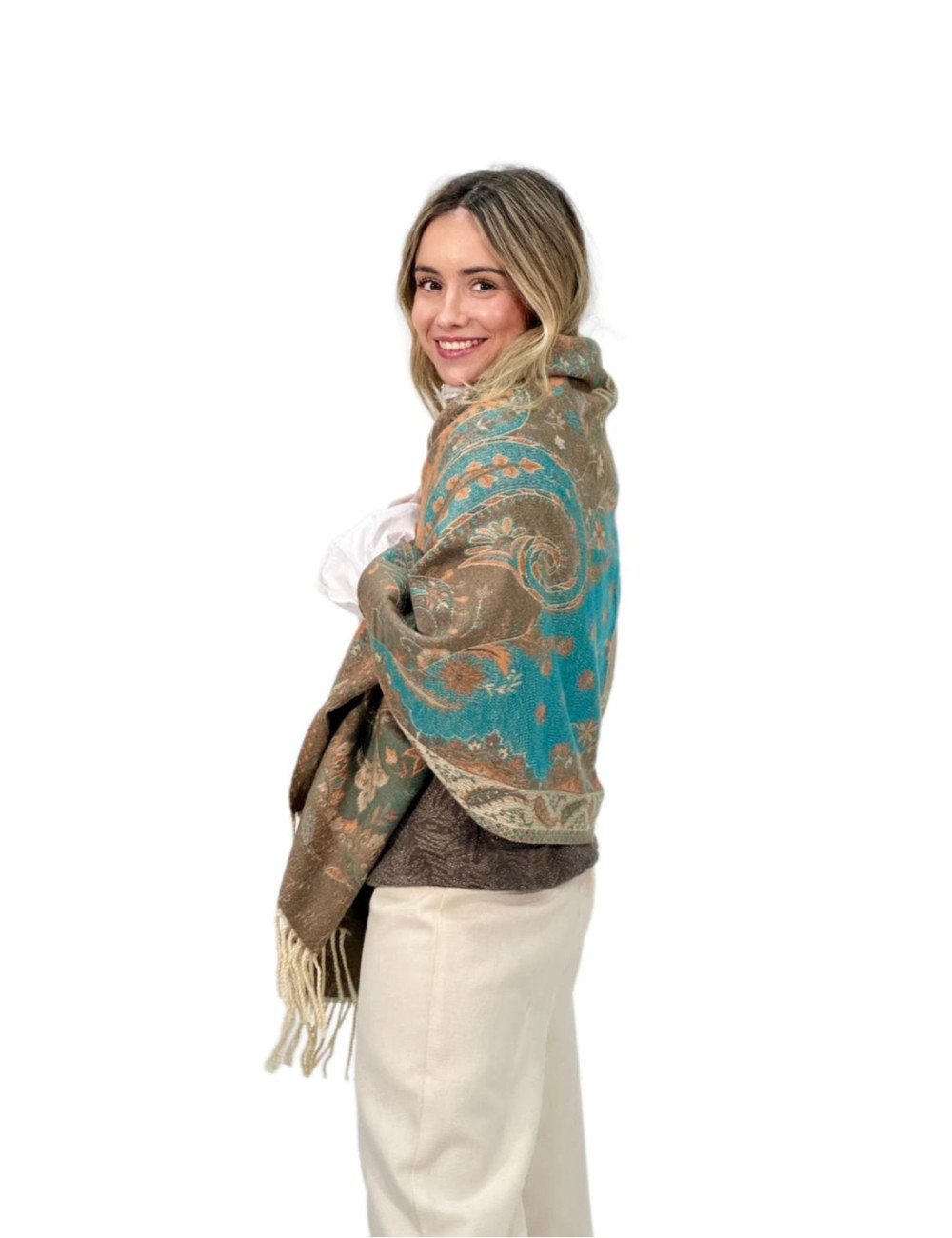 Pasmina Kahyra multicolor verde agua